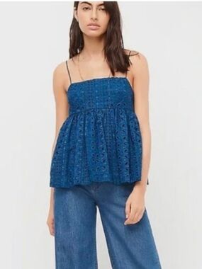 J. Crew Eyelet camisole top in Seaport Blue Size Large NEW